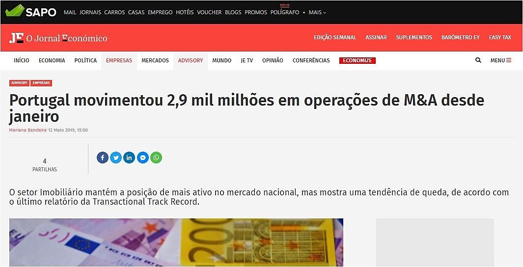 Portugal movimentou 2,9 mil milhes em operaes de M&A desde janeiro